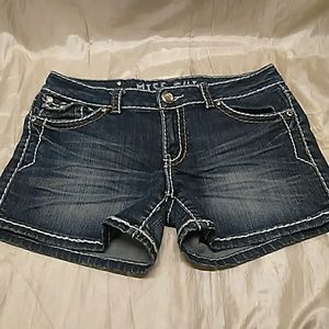 MISS CHIC THICK STITCHED POCKET BLING DENIM SHORTS